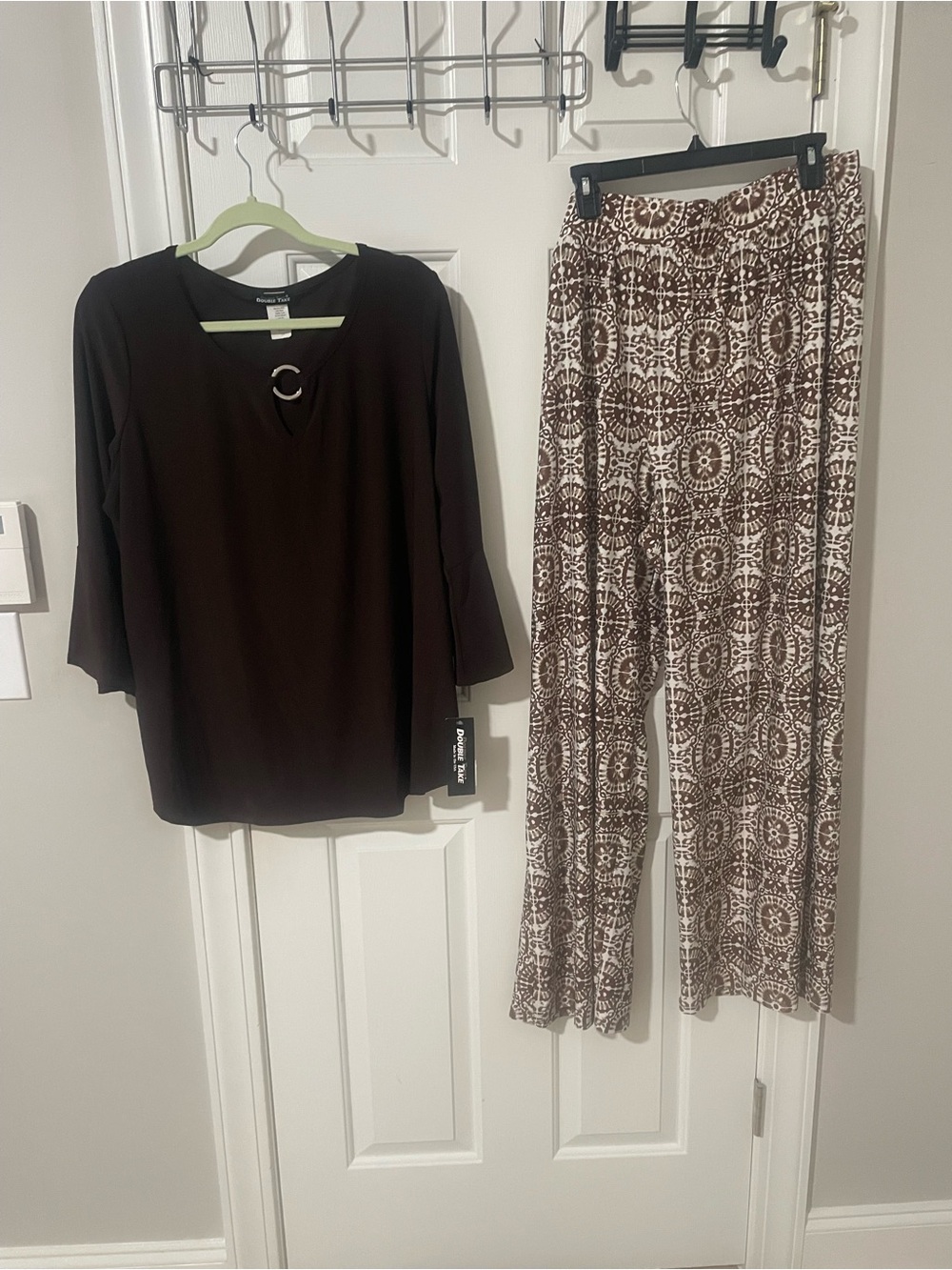Brown Patterned Wide-Leg Pants 22/24 with Brown 2x top nwt double take